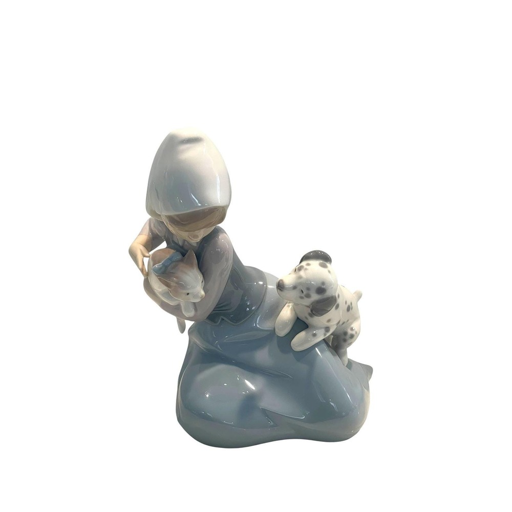 LLADRO Girl Cat Puppy Dog "Little Friskies" Dalmation Kitten Figurine #5032 MINT